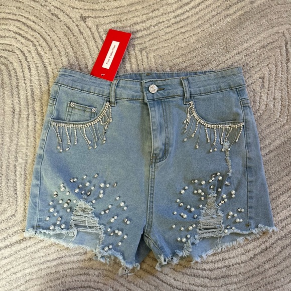 NWT - Denim Shorts with Rhinestones & Pearls - Picture 9 of 9